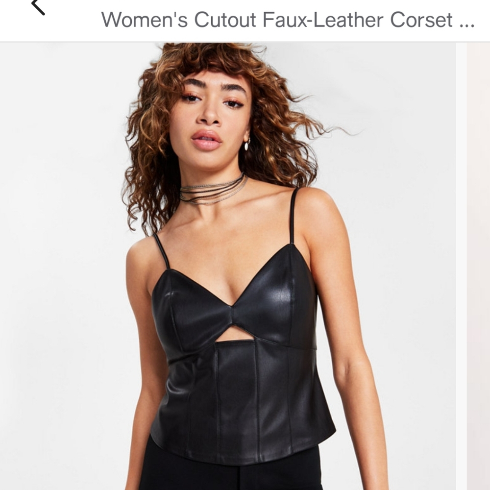 Bar III Black Faux-Leather Cut-out Corset Top XL Like New